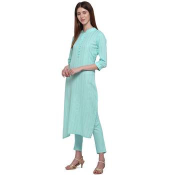 Turquoise printed cotton ethnic-kurtis 4