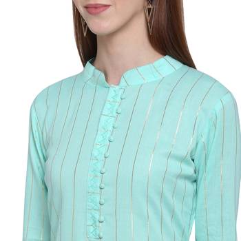 Turquoise printed cotton ethnic-kurtis 5