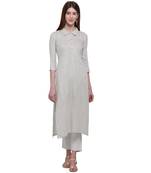Off white printed cotton ethnic-kurtis