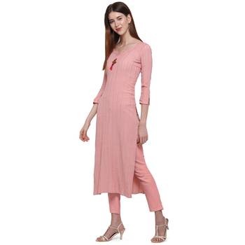 Peach printed cotton ethnic-kurtis 2