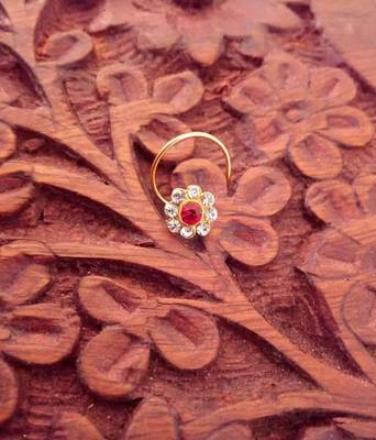 Classic Red Floral DImaond gold plated nose ring or nose pin 2