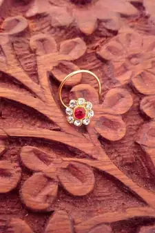 Classic Red Floral DImaond gold plated nose ring or nose pin