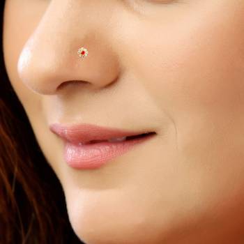 Designer Red COloured Diamond Classic nose ring or Nose pin 2