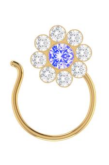 Blue Designer Classic Floral Wedding Gold Plated Nose Ring