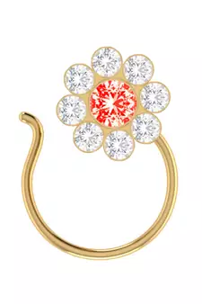 Red Designer Classic Floral Wedding Gold Plated Nose Ring