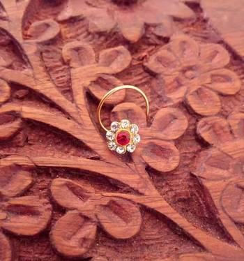 Red Designer Classic Floral Wedding Gold Plated Nose Ring 3