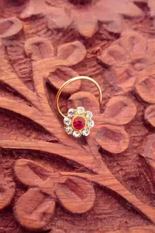Red Designer Classic Floral Wedding Gold Plated Nose Ring