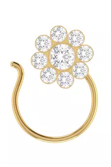 White Designer Classic Floral Wedding Gold Plated Nose Ring