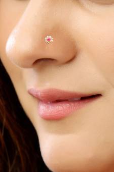 Pink Designer Classic Floral Wedding Gold Plated Nose Ring