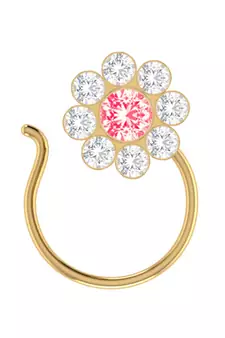 Pink Designer Classic Floral Wedding Gold Plated Nose Ring