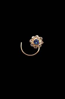 Blue Designer Classic Floral Wedding Gold Plated Nose Ring