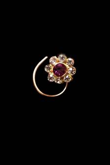 Designer Purple Diamond Floral nose ring or Nose Pin