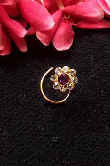 Designer Purple Diamond Floral nose ring or Nose Pin