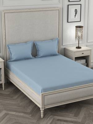 ROSARA HOME Light Blue Solid 210 TC 1 Double Bedsheet with 2 Pillow Covers 1