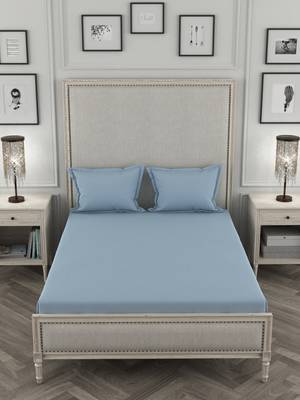 ROSARA HOME Light Blue Solid 210 TC 1 Double Bedsheet with 2 Pillow Covers 2