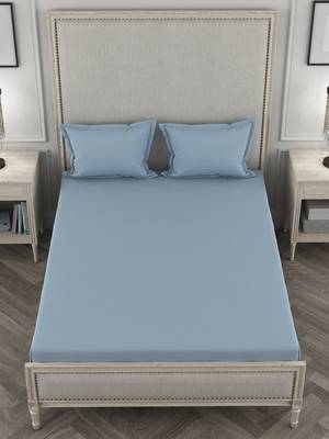 ROSARA HOME Light Blue Solid 210 TC 1 Double Bedsheet with 2 Pillow Covers 5