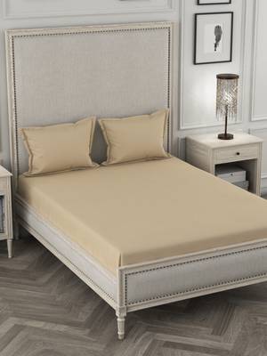 ROSARA HOME Light Beige Solid 210 TC 1 Double Bedsheet with 2 Pillow Covers 1
