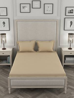 ROSARA HOME Light Beige Solid 210 TC 1 Double Bedsheet with 2 Pillow Covers 2