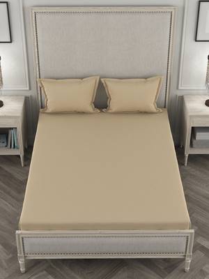 ROSARA HOME Light Beige Solid 210 TC 1 Double Bedsheet with 2 Pillow Covers 5