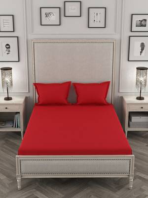 ROSARA HOME Red Solid 210 TC 1 Double Bedsheet with 2 Pillow Covers 2
