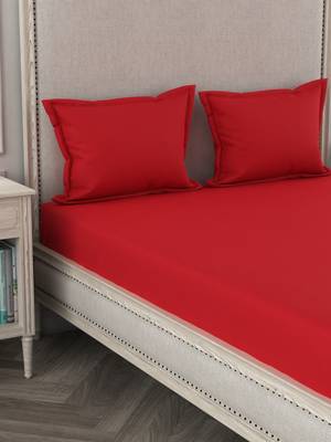 ROSARA HOME Red Solid 210 TC 1 Double Bedsheet with 2 Pillow Covers 3