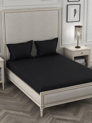 ROSARA HOME Black Solid 210 TC 1 Double Bedsheet with 2 Pillow Covers 1