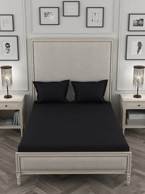 ROSARA HOME Black Solid 210 TC 1 Double Bedsheet with 2 Pillow Covers 2