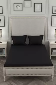 ROSARA HOME Black Solid 210 TC 1 Double Bedsheet with 2 Pillow Covers