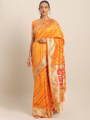 Mustard woven semi silk saree  with blouse 1
