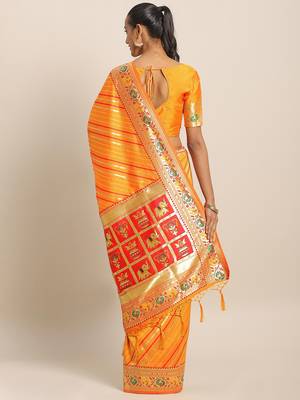 Mustard woven semi silk saree  with blouse 2