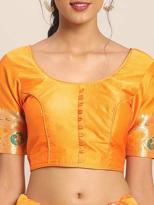 Mustard woven semi silk saree  with blouse 3
