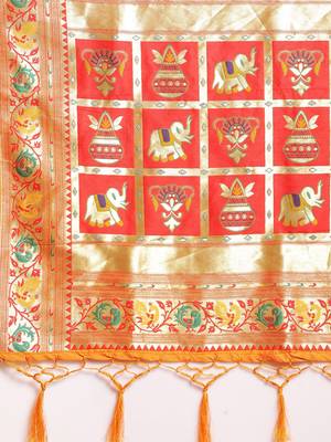 Mustard woven semi silk saree  with blouse 5