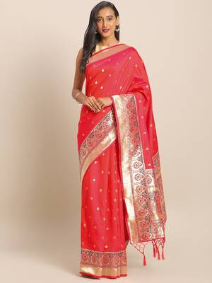 Peach woven semi silk saree  with blouse 1
