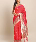 Peach woven semi silk saree  with blouse