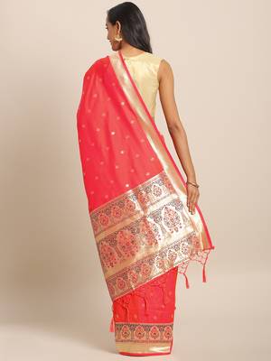Peach woven semi silk saree  with blouse 2