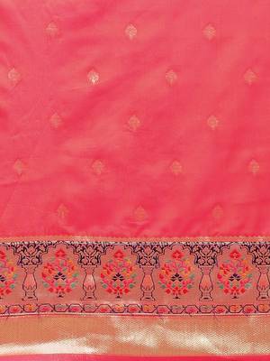 Peach woven semi silk saree  with blouse 3