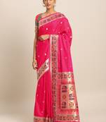 Pink woven semi silk saree  with blouse