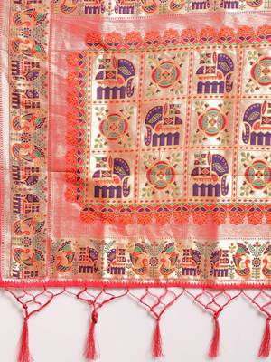 Pink woven semi silk saree  with blouse 3
