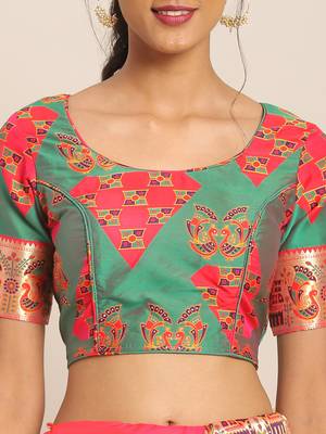 Pink woven semi silk saree  with blouse 4