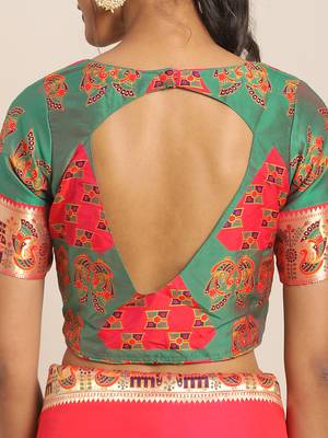 Pink woven semi silk saree  with blouse 5