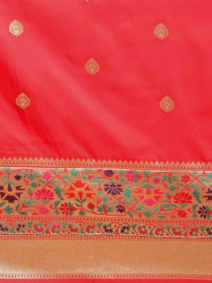 Red woven semi silk saree  with blouse 3