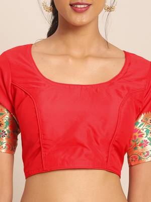 Red woven semi silk saree  with blouse 4