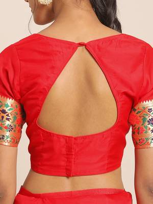 Red woven semi silk saree  with blouse 5