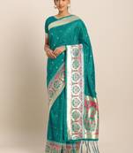 Teal woven semi silk saree  with blouse