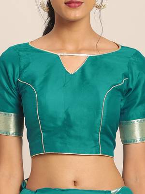 Teal woven semi silk saree  with blouse 3