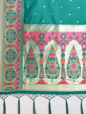 Teal woven semi silk saree  with blouse 5