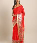 Red woven semi silk saree  with blouse