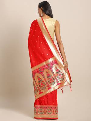 Red woven semi silk saree  with blouse 2