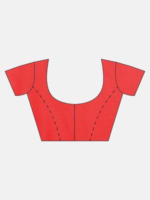 Red woven semi silk saree  with blouse 3