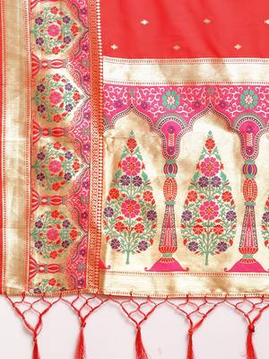 Red woven semi silk saree  with blouse 5